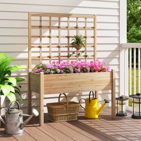 Floreira de jardim elevada com treliça e orifícios de drenagem para exterior 117 x 60 x 160 cm Natural