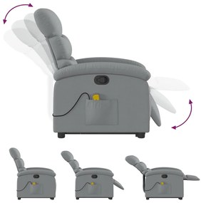 Poltrona reclinável massagens tecido cinzento-claro