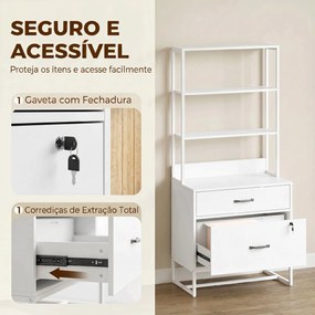 Arquivador com Prateleiras Móvel de Escritório com Prateleiras Gaveta para Arquivos A4 e Carta e Suporte para Impressora 70x40x157 cm Branco