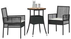 Conjunto de Jantar de 3 Peças Preto Rattan Sintético