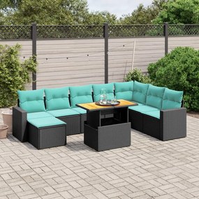 9 pcs conjunto de sofás p/ jardim c/ almofadões vime PE preto