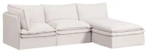 Sofá Modular Chaise Longue De 3 Peças Em Linho E Algodão Grace Tecido Branco Quebrado - Sklum