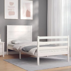 Estrutura de cama com cabeceira 100x200cm madeira maciça branco