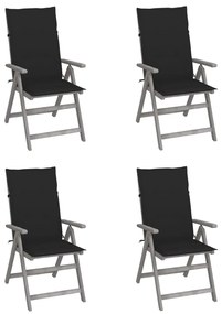 vidaXL Cadeiras jardim reclináveis c/ almofadões 4 pcs acácia maciça
