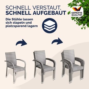 Conjunto de 4 Cadeiras jardim empilhável Comfort em Polyrattan cinzentas