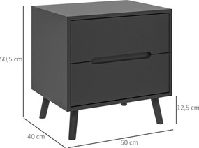 Mesa de cabeceira com 2 gavetas  50 x 40 x 50,5 cm, estilo moderno, para quarto ou sala preta