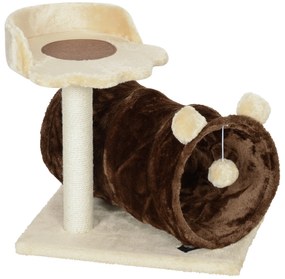 PawHut Arranhador para Gatos com Túnel Cama Plataforma Bola Suspensa e Poste de Juta 45x40x47 cm Marrom Escuro