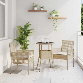 vidaXL Conjunto de Jantar de 3 Peças Bege de Rattan