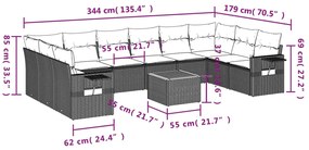 11 pcs conjunto sofás de jardim c/ almofadões vime PE bege