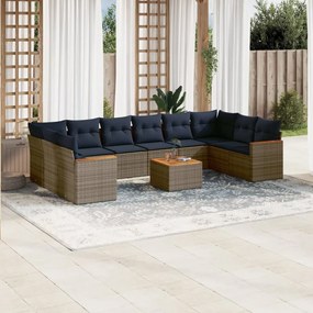 vidaXL 11 pcs conjunto sofás de jardim c/ almofadões vime PE cinzento