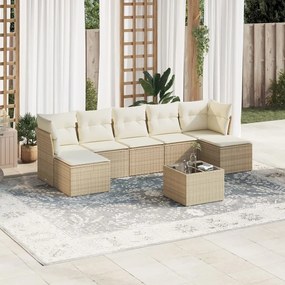8 pcs conjunto de sofás p/ jardim com almofadões vime PE bege