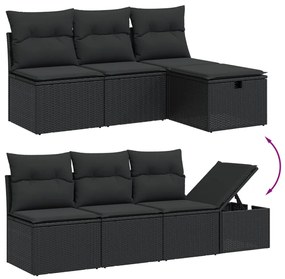 9 pcs conjunto de sofás p/ jardim c/ almofadões vime PE preto