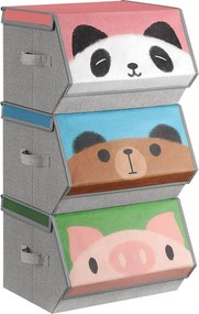 Conjunto de 3 caixas de arrumação 38 x 35 x 75 cm com desenhos de panda, urso e porco