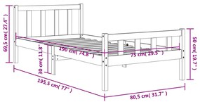 Cama sem colchão 75x190 cm madeira de pinho maciça castanho-mel