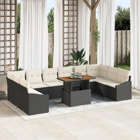 Conjunto de Sofá de Jardim de 11 Peças com Almofadas Pretas em Polirat