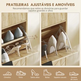 Sapateira Estreita com 2 Portas Gaveta e Prateleiras Ajustáveis para 8 Pares de Sapatos 60x24x105,5 cm Madeira