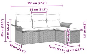 Conjunto de Sofá de Jardim de 4 Peças com Almofadas Cinza Rattan Polié