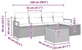 Conjunto de Sofá de Jardim de 6 peças com almofadas bege em rattan sin