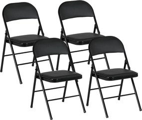 Conjunto de 4 Cadeiras Dobráveis (MESA NÃO INCLUIDA) com Encosto e Estrutura de Aço para Sala de Estar escritório Estúdio 45x46x78 cm Preto