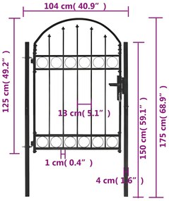 Portão para cerca com topo arqueado 100x125 cm aço preto