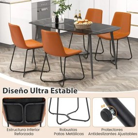 Conjunto 2 Cadeiras de Jantar com Estofos em Pele Sintética e Pernas Metálicas Costura Vintage 57 x 48 x 83 cm Castanho