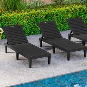 Conjunto de 2 espreguiçadeiras de Jardim 156 x 55 x 83 cm em PP com encosto ajustável em 4 posições Fácil montagem Preto