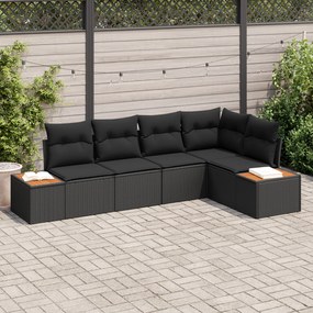 Conjunto de Sofá de Jardim de 5 Peças com Almofadas Pretas de Rattan P