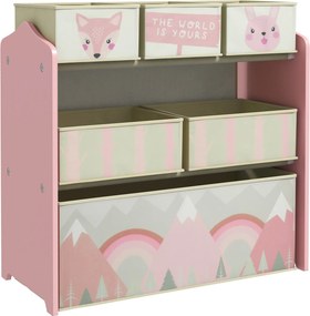 ZONEKIZ Armário infantil com 6 caixas de tecido, motivo fofo, 63x30x66 cm, Rosa | Aosom Portugal