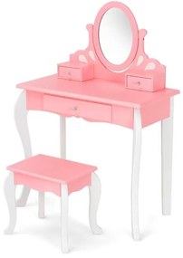 Conjunto de penteadeira e cadeira infantil com espelho giratório removível - branco