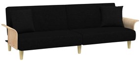 Sofá-cama 2 lugares c/ almofadas e apoio de pés veludo preto