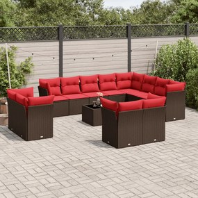 vidaXL 13 pcs conjunto sofás p/ jardim c/ almofadões vime PE castanho
