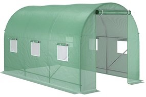 Outsunny Estufa Tipo Túnel de Jardim 350x200x200cm Estufa de Jardim com 6 Janelas Respiráveis e Porta Enrolável com Zíper para Cultivo de Plantas e Verduras Verde