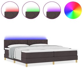 Cama Box com Colchão e LED Castanho Escuro 200x200 cm Tecido