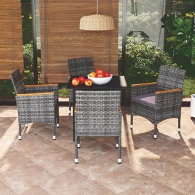vidaXL 5 pcs conjunto jantar p/ jardim c/ almofadões vime PE cinzento
