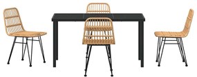 Conjunto de jantar de jardim com 5 peças de rattan de poli, na cor cas
