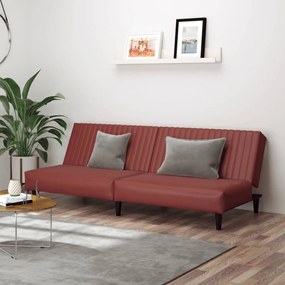 337664 vidaXL Sofá-cama de 2 lugares couro artificial vermelho tinto