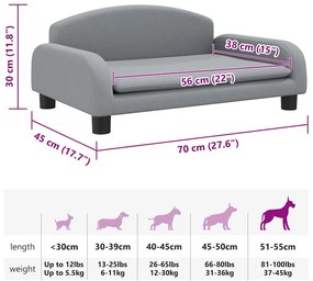 Cama para cães 70x45x30 cm tecido cinzento-claro