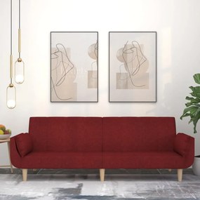 vidaXL Sofá-cama 2 lugares com duas almofadas tecido vermelho tinto