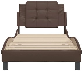 Estrutura cama c/ cabeceira couro artificial 90x190 cm castanho