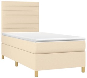 Cama box spring c/ colchão e LED 80x200 cm tecido cor creme