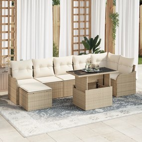 Conjunto de Sofás de Jardim com 8 Peças e Almofadas Bege Rattan Poliéster