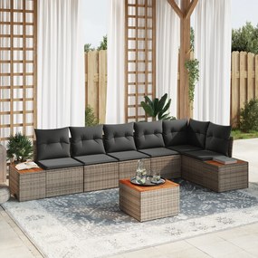 Conjunto de Sofá de Jardim vidaXL 7 Peças com Almofadas Cinza Rattan Acácia