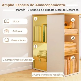Secretária para computador moderna para escritório em casa 115 x 59 x 75 cm com 5 compartimentos de armazenamento Natural