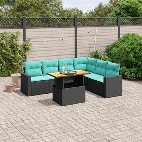 vidaXL 7 pcs conjunto de sofás p/ jardim c/ almofadões vime PE preto
