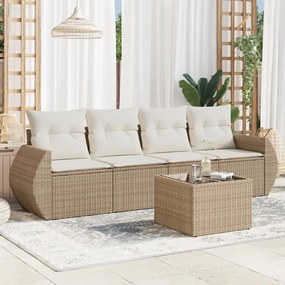 5 pcs conjunto de sofás p/ jardim com almofadões vime PE bege