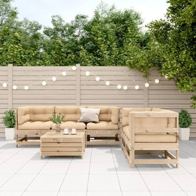 6 pcs conjunto lounge de jardim c/ almofadões pinho maciço