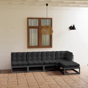 vidaXL 5 pcs conjunto lounge de jardim c/ almofadões pinho maciço