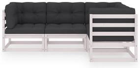 4 pcs conjunto lounge de jardim c/ almofadões pinho maciço