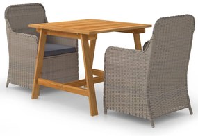 3 pcs conjunto de jantar para jardim castanho