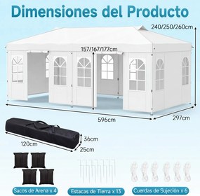 Tenda Dobrável para Exterior, 600 x 300 cm, Altura Ajustável em 3 Níveis, Branco